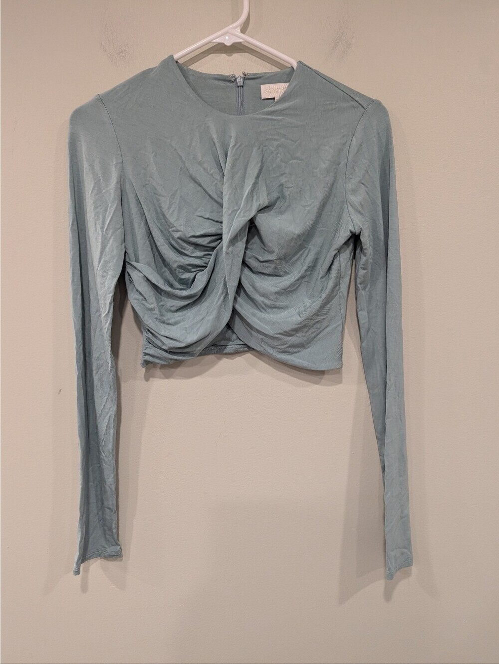 Ronny Kobo Sage Green Twist Front Long Sleeve Top Size Small